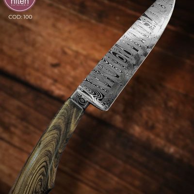 Faca Utilitária Artesanal Aço Damasco Cabo Madeira Estabilizada 26,5 cm — Sandro Blauth