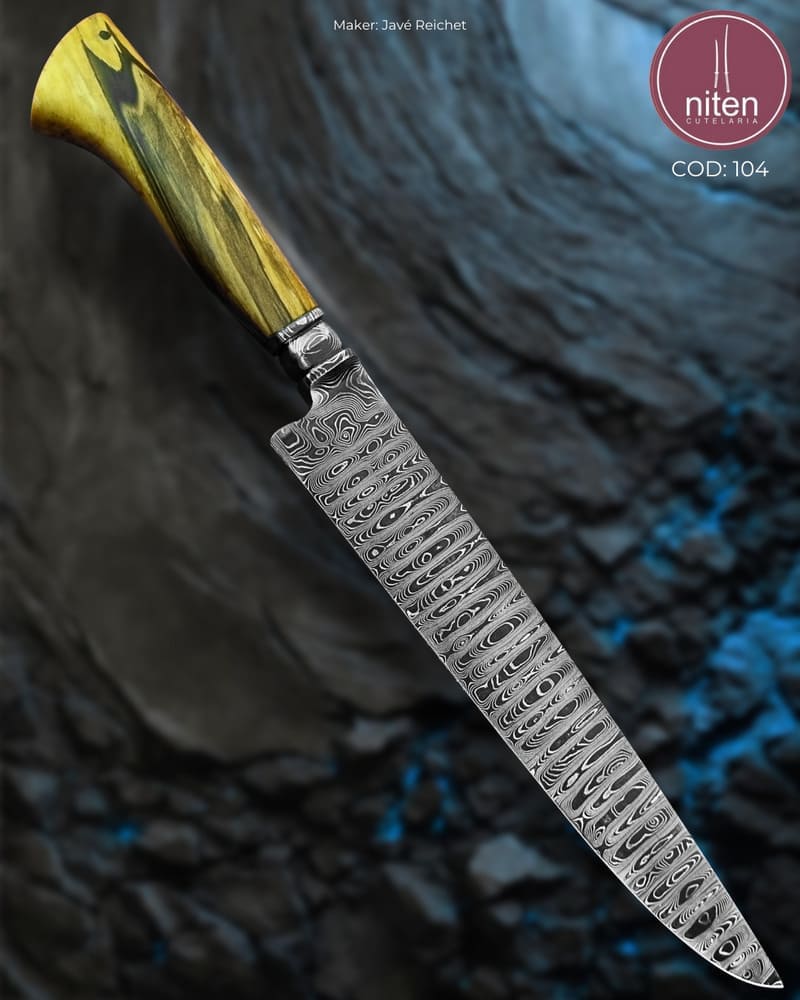 Faca Gaúcha Artesanal Aço Damasco Cabo Madeira Estabilizada 36,5 cm — Javé Reichet