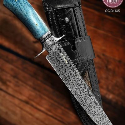 Faca Bowie Artesanal Aço Damasco Turco 37 cm — F. Dantas
