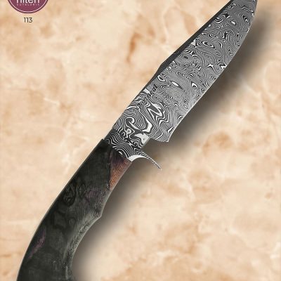 Faca de Caça Artesanal Aço Damasco Cabo Madeira Estabilizada 27,5 cm — Portugal