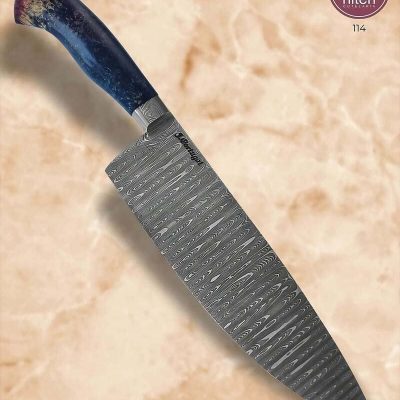 Faca Chef Artesanal Aço Damasco Cabo Madeira Estabilizada 36 cm — Portugal