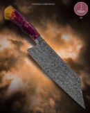 Faca Chef Artesanal Aço Damasco Cabo Madeira Estabilizada 34 cm — Marcelo Lubaczwski (Ref 117)