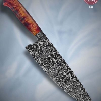 Faca Chef Artesanal Aço Damasco Cabo Madeira Estabilizada 34,5 cm — Marcelo Lubaczwski