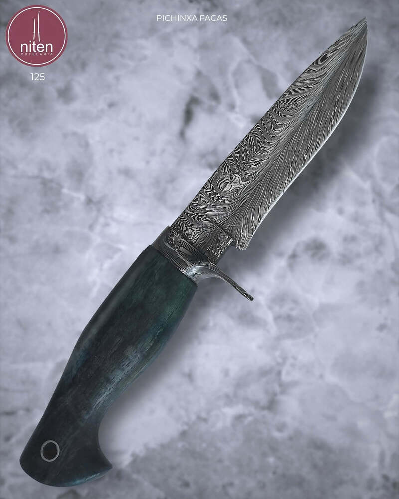 Faca Utilitária Artesanal Aço Damasco Cabo Madeira Estabilizada 27 cm — Pichinxa Facas