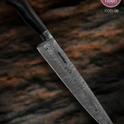 Faca Chef Artesanal Aço Damasco Cabo Madeira Estabilizada 40 cm — Milton Rodrigues