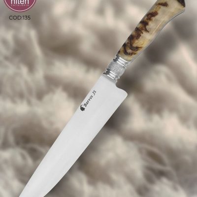Faca de Churrasco Artesanal Aço Carbono Cabo Chifre de Carneiro Merino 33,5 cm — Fabio Barros