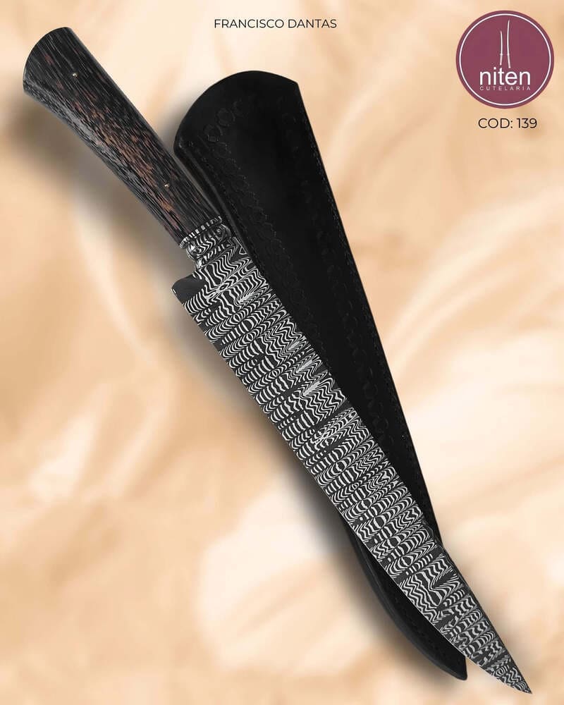 Faca Gaúcha Artesanal Aço Damasco Cabo Palm Zebrado 35,5 cm — F. Dantas