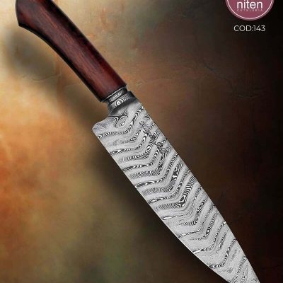 Faca de Churrasco Artesanal Aço Damasco Cabo Madeira Estabilizada 31,5 cm — Maycon RB