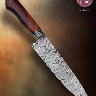 Faca de Churrasco Artesanal Aço Damasco Cabo Madeira Estabilizada 31 cm — Maycon RB