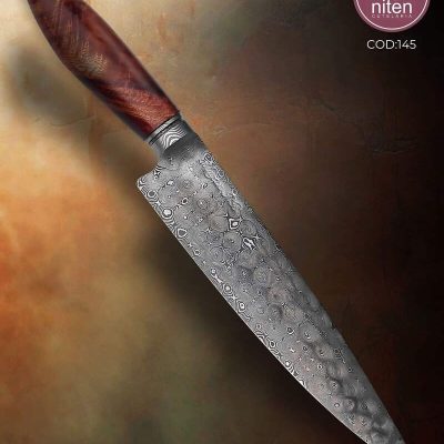Faca de Churrasco Artesanal Aço Damasco Cabo Madeira Estabilizada 32,5 cm — Maycon RB