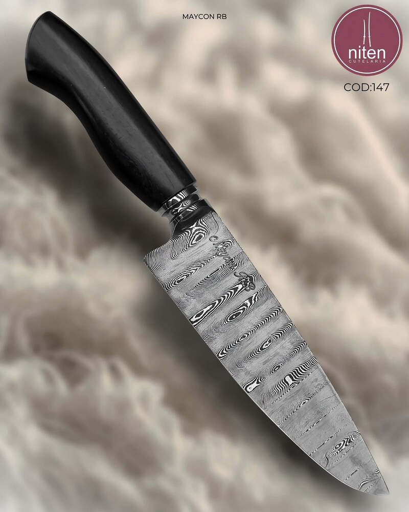 Faca de Churrasco Artesanal Aço Damasco Cabo Madeira Estabilizada 27 cm — Maycon RB