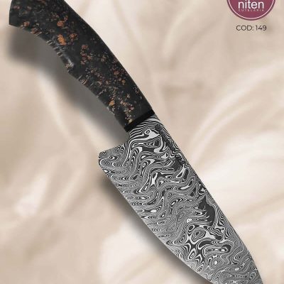 Faca de Churrasco Artesanal Aço Damasco Cabo Madeira Estabilizada 26,5 cm — Berardo (Ref 149)