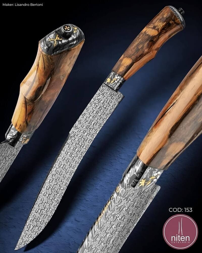 Faca Gaúcha Artesanal Aço Damasco Turco 37 cm — Lisandro Bertoni