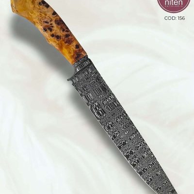 Faca de Churrasco Artesanal Aço Damasco Cabo Madeira Estabilizada 33 cm — Sandro Blauth