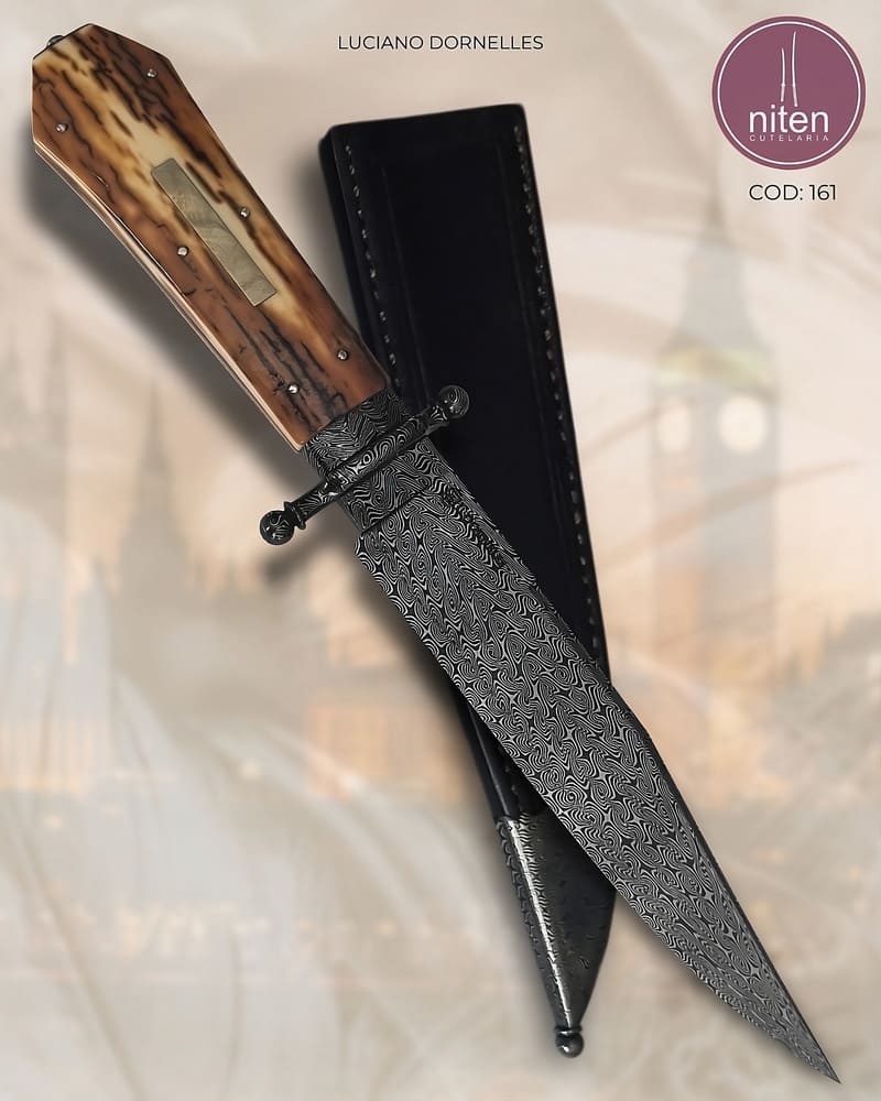 Faca Bowie Artesanal Aço Damasco Turco 28 cm — Luciano Dorneles