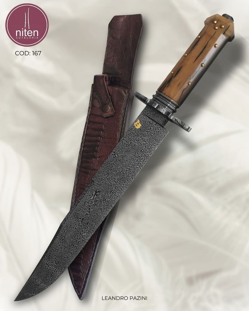 Faca Bowie Artesanal Aço Damasco 43,5 cm — Leandro Pazini