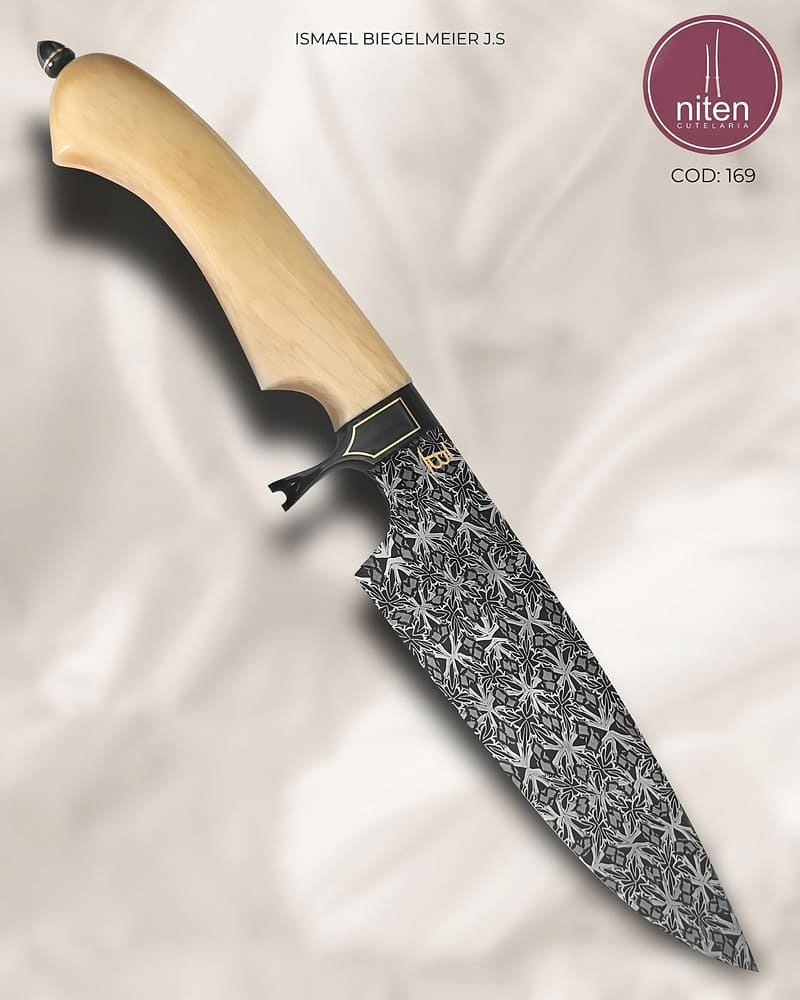 Faca Hunter Artesanal Aço Damasco Mosaico 29 cm — Ismael Biegelmeier
