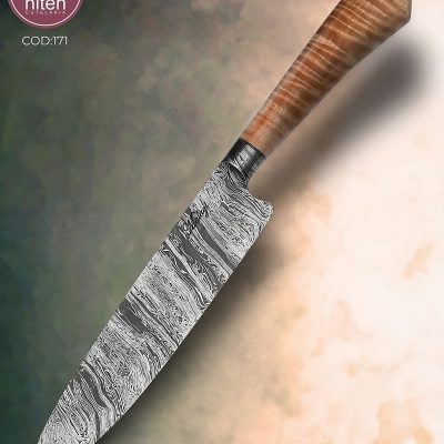 Faca de Churrasco Artesanal Aço Damasco Cabo Madeira Estabilizada 34,5 cm — Bruno Malagi