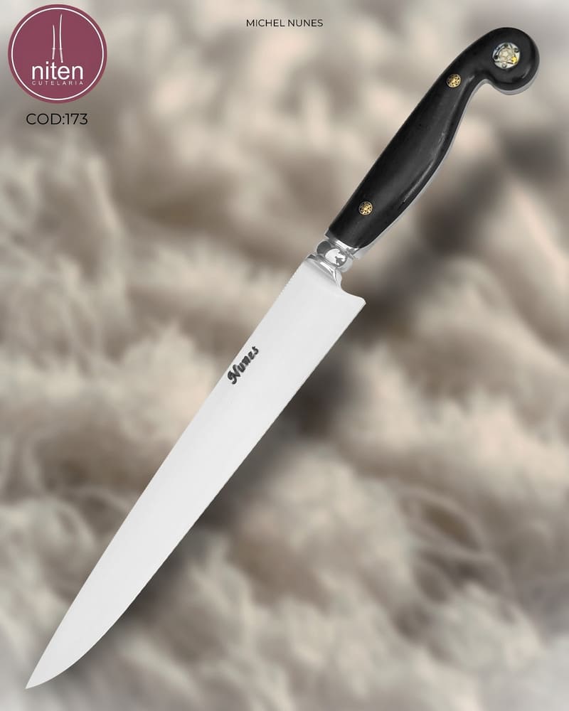 Faca Churrasco Artesanal Aço Carbono Cabo Ébano Africano 29,5 cm — Nunes