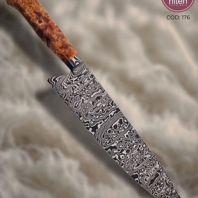Faca Chef Artesanal Aço Damasco Cabo Madeira Estabilizada 40 cm — Marcelo Lubaczwski