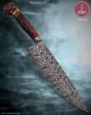 Faca Chef Artesanal Aço Damasco Cabo Madeira Estabilizada Vermelha 35 cm — Portugal