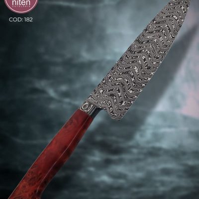 Faca Chef Artesanal Aço Damasco Cabo Madeira Estabilizada Vermelha 34,5 cm — Portugal