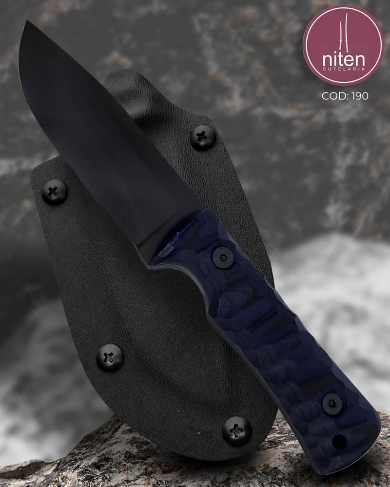 Faca EDC Artesanal Aço Carbono Cabo Micarta Azul 19,5 cm — Lucas Cutelaria