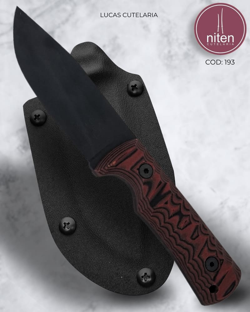 Faca EDC Artesanal Aço Carbono Cabo Micarta Vermelha 19,5 cm — Lucas Cutelaria