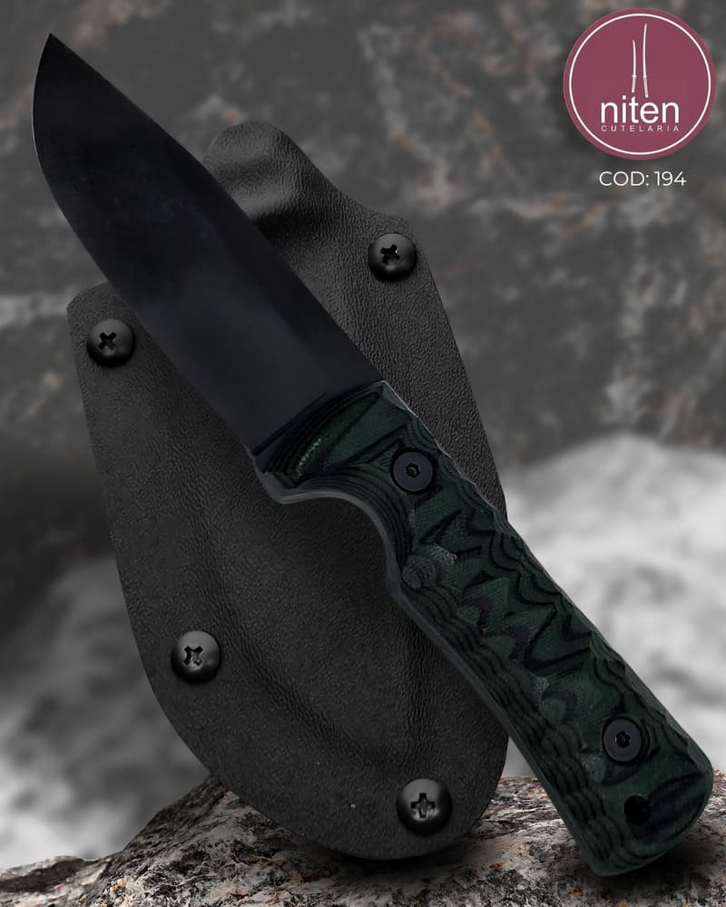 Faca EDC Artesanal Aço Carbono Cabo Micarta Verde 19,5 cm — Lucas Cutelaria