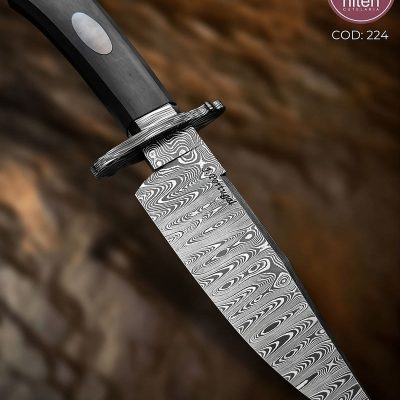 Faca Bowie Artesanal Aço Damasco Cabo Madeira Estabilizada 27 cm — Portugal