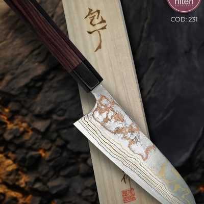 Faca de Cozinha Japonesa Santoku Aço Damasco 32 cm — Takeshi