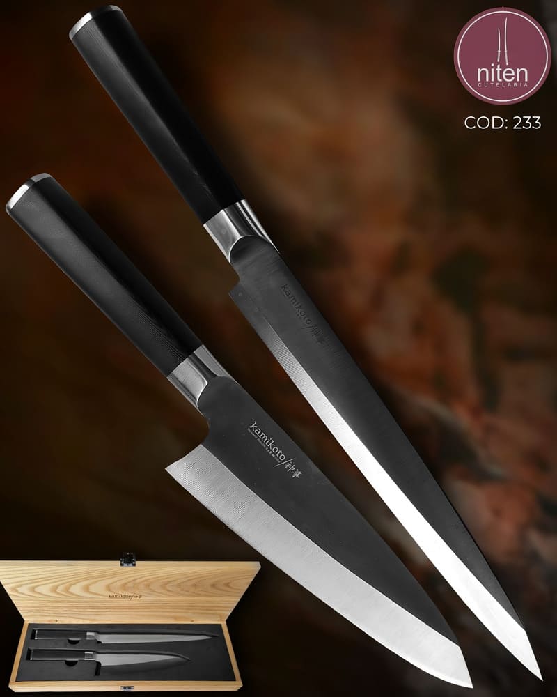 Kit Kamikoto 2 Facas de Cozinha Japonesas em Estojo de Madeira