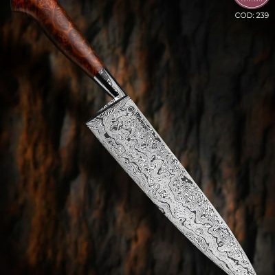 Faca Chef Artesanal Aço Damasco Cabo Madeira 31,5 cm — Luciano Dorneles