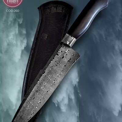 Faca Chef Artesanal Aço Damasco Cabo Ébano Africano 33 cm — Maycon RB