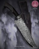 Faca Caça Artesanal Aço Damasco Cabo Ébano Africano 37 cm — Marcelo Lubaczwski