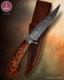 Faca Bowie Artesanal Aço Damasco 15N20 Cabo Burl de Sequoia Vermelha 31,5 cm — Marcelo Lubaczwski