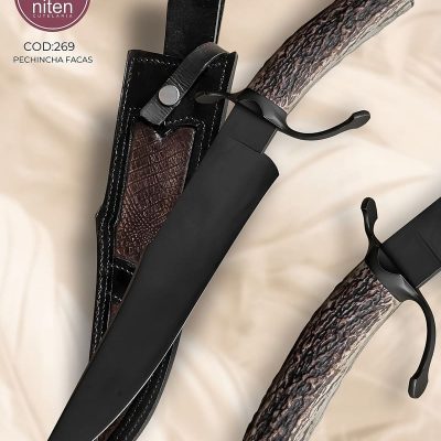 Faca Bowie Artesanal Aço Carbono Cabo Chifre de Cervo 45 cm — Pechincha Facas