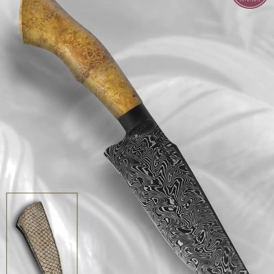 Faca Utilitária Artesanal Aço Damasco Cabo Madeira Estabilizada 28,5 cm — Rosolen