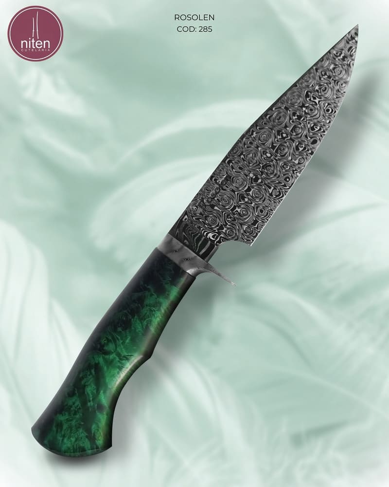Faca Hunter Artesanal Aço Damasco Cabo Madeira Estabilizada 26,5 cm — Rosolen