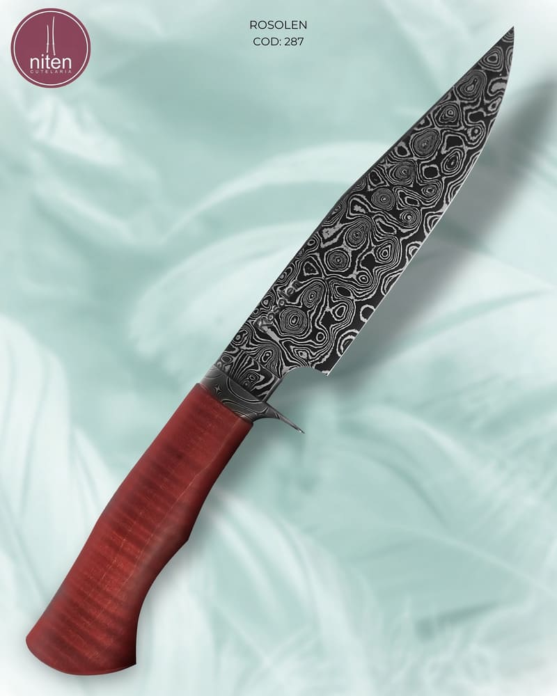 Faca Hunter Artesanal Aço Damasco Cabo Madeira Estabilizada 27 cm — Rosolen