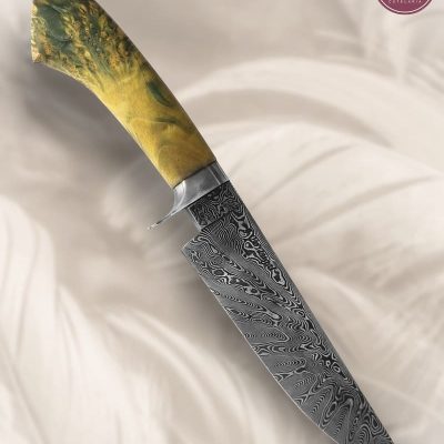 Faca Utilitária Artesanal Aço Damasco Cabo Madeira Estabilizada 25,5 cm — J. Portugal