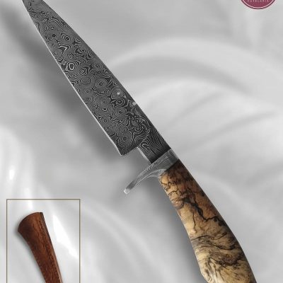 Faca Caça Artesanal Aço Damasco Cabo Madeira 28,5 cm — Boeck