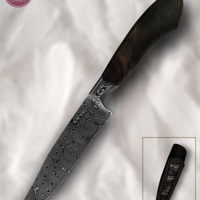 Faca Utilitária Artesanal Aço Damasco Cabo Madeira Estabilizada 22 cm — Nunes