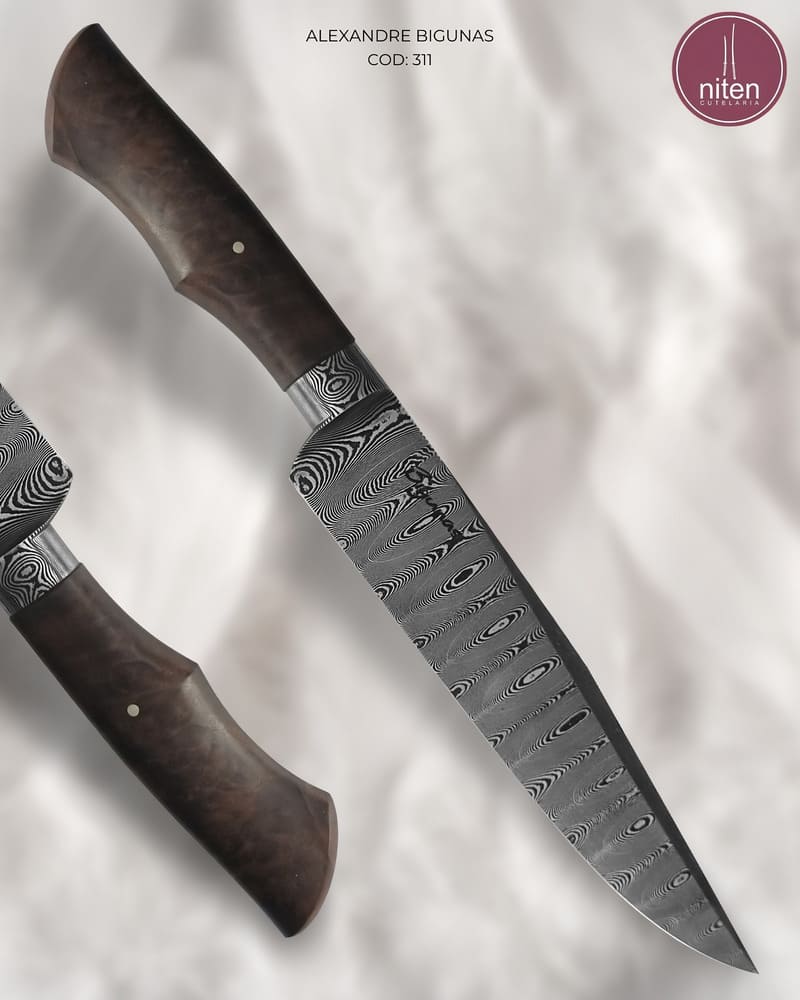 Faca Utilitária Artesanal Aço Damasco Cabo Madeira Estabilizada 28,5 cm — Bigunas