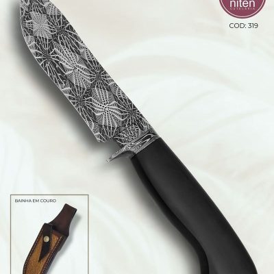Faca de Caça Artesanal Aço Damasco Cabo Ébano 25 cm — Jader Hoff