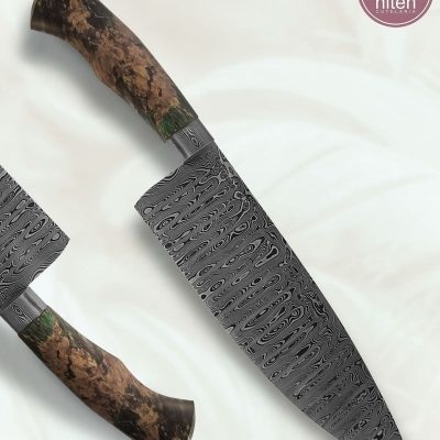 Faca Chef Artesanal Aço Damasco Cabo Madeira Estabilizada 34,5 cm — Berardo