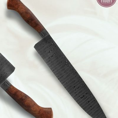 Faca Chef Artesanal Aço Damasco Cabo Madeira Estabilizada 37,5 cm — Berardo
