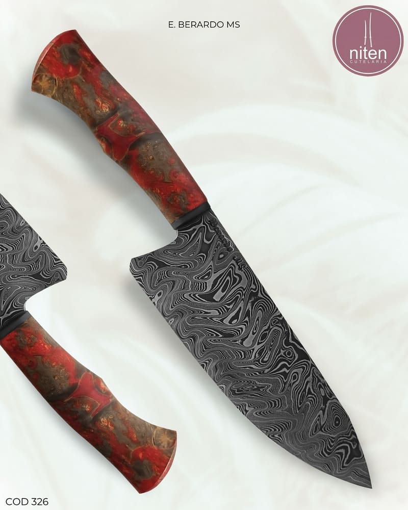 Faca Chef Artesanal Aço Damasco Cabo Madeira Estabilizada 26,5 cm — Berardo