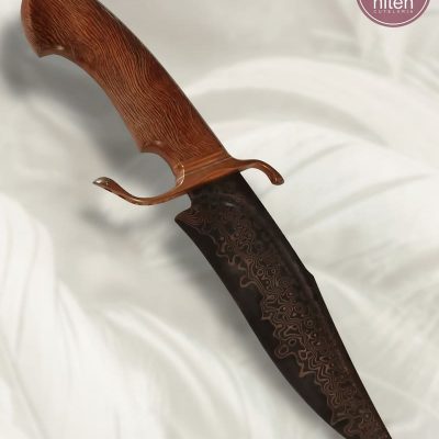 Faca Bowie Artesanal Aço Damasco Cabo Madeira 29 cm — L. Pires