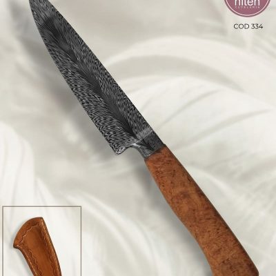 Faca Utilitária Artesanal Aço Damasco Pluma Cabo Madeira Estabilizada 29 cm — D. Lima